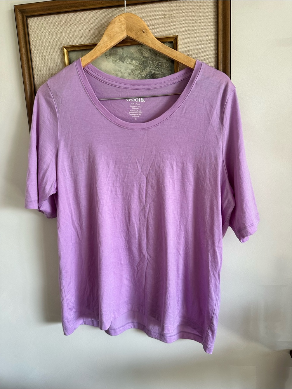 wool& Celine Merino Wool Signature Elbow Sleeve Tee - Wild Orchid sz 1X - Picture 2 of 8